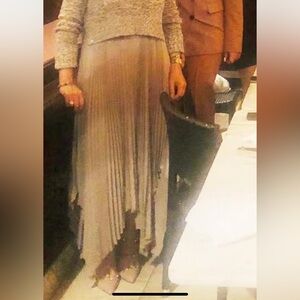 All Saints Beige Pleated Midi Dress